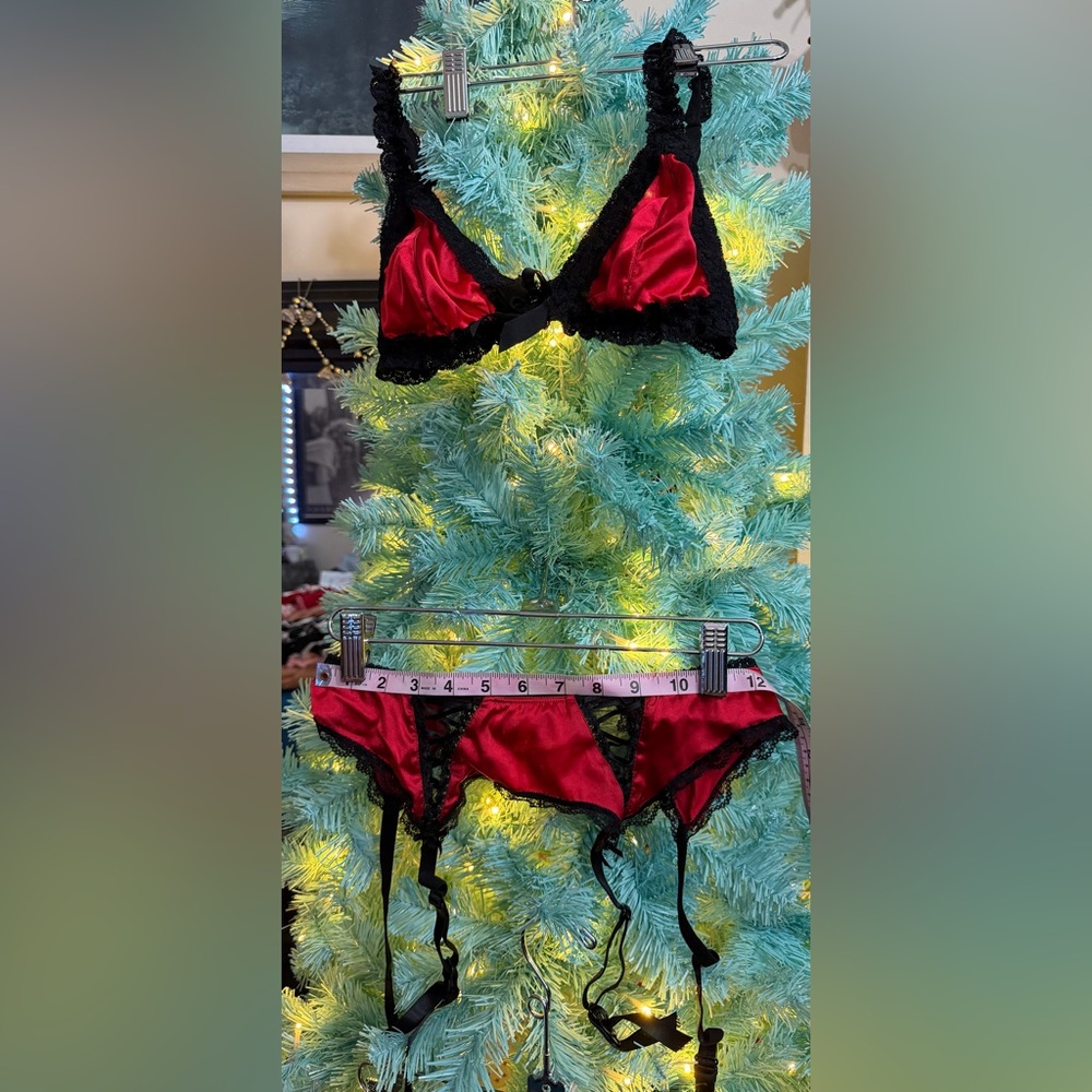 Frederick's of Hollywood Red and Black Lace Bra Set